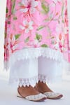 Roze_Pink Pure Cotton Print Floral Notched Neck Aasma Kurta Set _at_Aza_Fashions