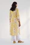 Shop_Roze_Yellow Pure Cotton Print Floral V Neck Amina Kurta Pant Set _at_Aza_Fashions