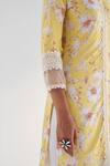 Shop_Roze_Yellow Pure Cotton Print Floral V Neck Amina Kurta Pant Set 