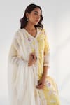 Buy_Roze_Yellow Pure Cotton Print Floral V Neck Amina Kurta Pant Set _Online