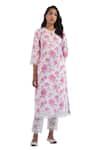 Buy_Roze_White Pure Cotton Print Rose Round Neck Arah Kurta Pant Set _Online_at_Aza_Fashions