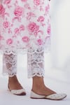 Buy_Roze_White Pure Cotton Print Rose Round Neck Arah Kurta Pant Set _Online