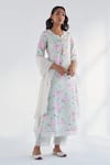 Buy_Roze_Green Pure Cotton Print Floral Notched Neck Huma Kurta Pant Set _at_Aza_Fashions