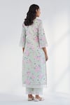 Shop_Roze_Green Pure Cotton Print Floral Notched Neck Huma Kurta Pant Set _at_Aza_Fashions