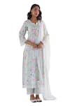 Buy_Roze_Green Pure Cotton Print Floral Notched Neck Huma Kurta Pant Set 