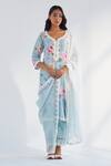 Buy_Roze_Blue Kurta And Pant Pure Cotton Printed Floral V Neck Mariam Set _at_Aza_Fashions