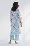 Shop_Roze_Blue Kurta And Pant Pure Cotton Printed Floral V Neck Mariam Set _at_Aza_Fashions