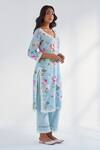 Shop_Roze_Blue Kurta And Pant Pure Cotton Printed Floral V Neck Mariam Set _Online_at_Aza_Fashions