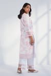 Shop_Roze_Pink Kurta And Pant Pure Cotton Printed Floral Leaf Neck Nyla Pattern Set _at_Aza_Fashions