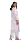 Roze_Pink Kurta And Pant Pure Cotton Printed Floral Leaf Neck Nyla Pattern Set _at_Aza_Fashions