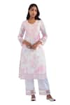 Buy_Roze_Pink Kurta And Pant Pure Cotton Printed Floral Leaf Neck Nyla Pattern Set 