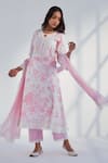 Buy_Roze_Pink Kurta And Pant Pure Cotton Printed Floral Round Raya Set _at_Aza_Fashions