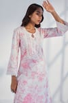 Shop_Roze_Pink Kurta And Pant Pure Cotton Printed Floral Round Raya Set 