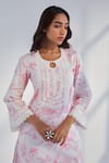 Roze_Pink Kurta And Pant Pure Cotton Printed Floral Round Raya Set _Online