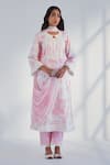 Shop_Roze_Pink Kurta And Pant Pure Cotton Printed Floral Round Raya Set _Online