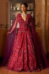 Buy_EEKSHA_3d Floral Swarovski Embellished Bridal Lehenga With Cape Sleeve Peplum Jacket _at_Aza_Fashions