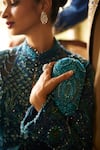 Shop_EEKSHA_Blue Flat Dupion Resham Crystal Embellished Jacket With Flared Pant  _Online_at_Aza_Fashions