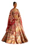 EEKSHA_Red Raw Silk Embroidered Dabka Leaf Mosaic Bridal Lehenga Set  _Online_at_Aza_Fashions