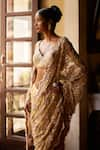 Shop_EEKSHA_Gold Lace Embroidered Sequins Pearl Embellished Saree With Blouse  _at_Aza_Fashions