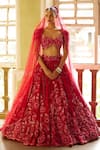 Buy_EEKSHA_Red Tulle Embroidered Sequins Crystal Embellished Applique Lehenga Set  _at_Aza_Fashions