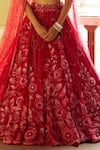 EEKSHA_Red Tulle Embroidered Sequins Crystal Embellished Applique Lehenga Set  _Online_at_Aza_Fashions