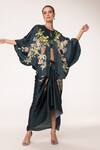 Buy_EEKSHA_Green Silk Satin Printed Botanical Cape Round Capelet Dhoti Skirt Set _Online_at_Aza_Fashions