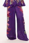 Shop_EEKSHA_Purple Silk Satin Printed Botanical Collar Tie Up Top And Pant Set _Online_at_Aza_Fashions