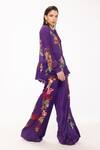 Buy_EEKSHA_Purple Silk Satin Printed Botanical Collar Tie Up Top And Pant Set 