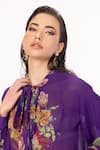 Shop_EEKSHA_Purple Silk Satin Printed Botanical Collar Tie Up Top And Pant Set _at_Aza_Fashions