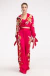 Buy_EEKSHA_Fuchsia Silk Satin Printed Floral Collar Cropped Blazer Pant Set _at_Aza_Fashions