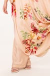 EEKSHA_Peach Silk Satin Printed Tropical V Placement Draped Dress  _Online_at_Aza_Fashions