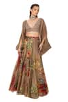 EEKSHA_Beige Satin Organza Embroidered Cowl Blouse And Lehenga Skirt Set  _Online_at_Aza_Fashions