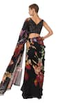 Shop_EEKSHA_Black Silk Satin Printed Floral V Saree With Blouse _Online_at_Aza_Fashions