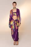 Buy_EEKSHA_Purple Silk Satin Printed Botanical Cape Open Capelet Knotted Skirt Set _at_Aza_Fashions