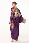 EEKSHA_Purple Silk Satin Printed Botanical Cape Open Capelet Knotted Skirt Set _Online_at_Aza_Fashions