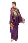 Shop_EEKSHA_Purple Silk Satin Printed Botanical Cape Open Capelet Knotted Skirt Set 