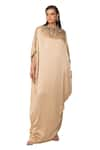 Buy_EEKSHA_Beige Silk Satin Embroidery Sequin Applique Round Kaftan Dress  _Online_at_Aza_Fashions