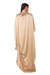 Buy_EEKSHA_Beige Silk Satin Embroidery Sequin Applique Round Kaftan Dress  