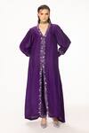 Buy_EEKSHA_Purple Silk Satin Embroidery Sequin V Placket Dress And Pant Set _at_Aza_Fashions