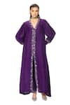 Buy_EEKSHA_Purple Silk Satin Embroidery Sequin V Placket Dress And Pant Set _Online_at_Aza_Fashions