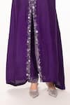 Shop_EEKSHA_Purple Silk Satin Embroidery Sequin V Placket Dress And Pant Set _Online_at_Aza_Fashions