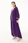 EEKSHA_Purple Silk Satin Embroidery Sequin V Placket Dress And Pant Set _at_Aza_Fashions