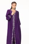 Shop_EEKSHA_Purple Silk Satin Embroidery Sequin V Placket Dress And Pant Set _at_Aza_Fashions