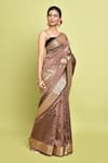 Shop_Nazaakat by Samara Singh_Brown Pure Katan Silk Woven Surajmukhi Buta Saree With Running Blouse_Online_at_Aza_Fashions