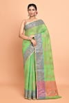 Buy_Nazaakat by Samara Singh_Green Pure Cotton Woven Bahar Striped Saree With Running Blouse_at_Aza_Fashions