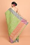 Shop_Nazaakat by Samara Singh_Green Pure Cotton Woven Bahar Striped Saree With Running Blouse_at_Aza_Fashions