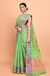 Nazaakat by Samara Singh_Green Pure Cotton Woven Bahar Striped Saree With Running Blouse_at_Aza_Fashions