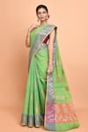 Buy_Nazaakat by Samara Singh_Green Pure Cotton Woven Bahar Striped Saree With Running Blouse