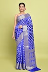 Buy_Nazaakat by Samara Singh_Blue Pure Silk Woven Wildbloom Buta Saree With Running Blouse_at_Aza_Fashions