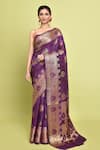 Buy_Samyukta Singhania_Purple Pure Silk Woven Bullian Paisley Saree With Running Blouse _at_Aza_Fashions